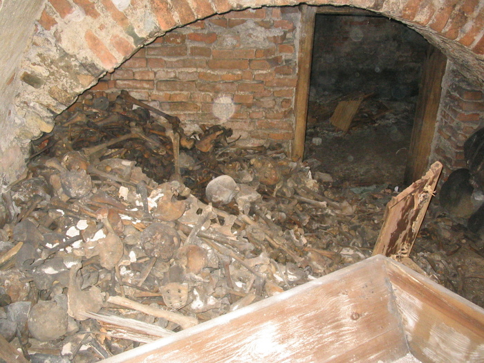 Kości ofiar spalonych w kościele św. Józefa w Gdańsku przez Sowietów, ok. 2006 r.,  (ze zbiorów Zgromadzenia Misjonarzy Oblatów Maryi Niepokalanej w Gdańsku)