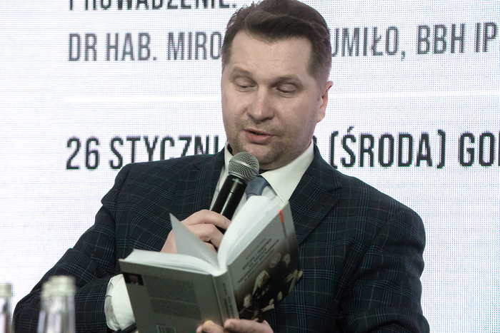 Minister Edukacji i Nauki dr hab. Przemysław Czarnek podczas dyskusji o książce „Kościół i państwo na Kresach Południowo-Wschodnich II Rzeczypospolitej” – 26 stycznia 2022. Fot. Sławek Kasper (IPN)