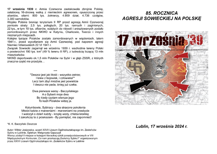 85. rocznica agresji sowieckiej na Polskę - PROGRAM OBCHODÓW