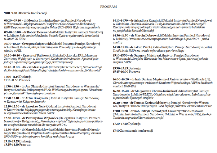 Zaproszenie na konferencję naukową pt. "U źródeł wielkiego buntu. Strajki latem w 1980 r. i ich przyczyny" - Lublin, 27 maja, godz. 9:00