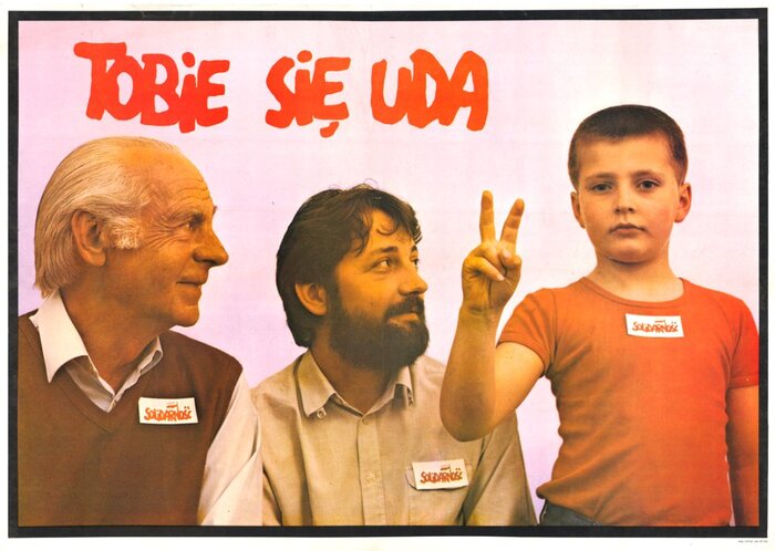 Plakat wyborczy z 1989 roku – od lewej: Zdzisław Cieśliński, Paweł Nowacki i Michał Przeciechowski – fot. archiwum Zarządu Regionu Środkowowschodniego NSZZ „Solidarność