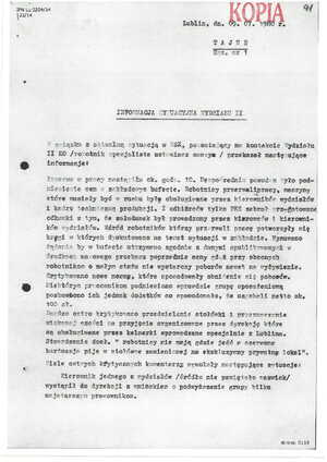 sygn. IPN Lu 0204-14 Informacje dzienne Wydz. II KWMO w Lublinie z 09.07.1980