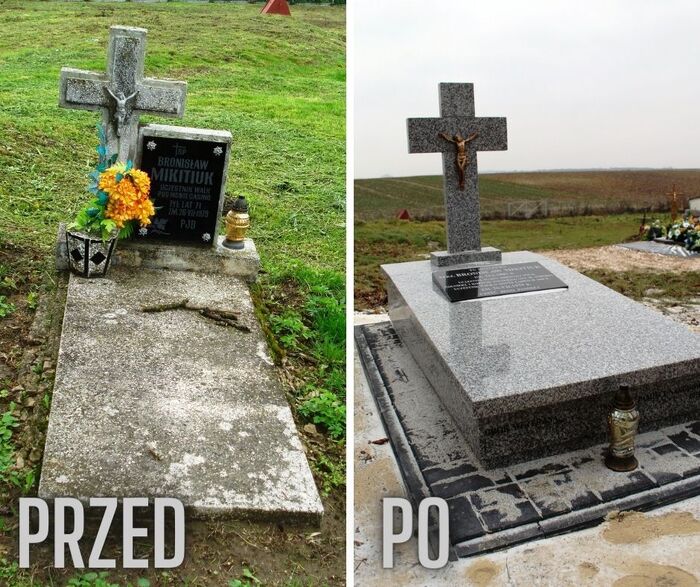 Grób weterana walk o Monte Cassino przed i po remoncie. Fot. Sylwia Kostyra/IPN Lublin