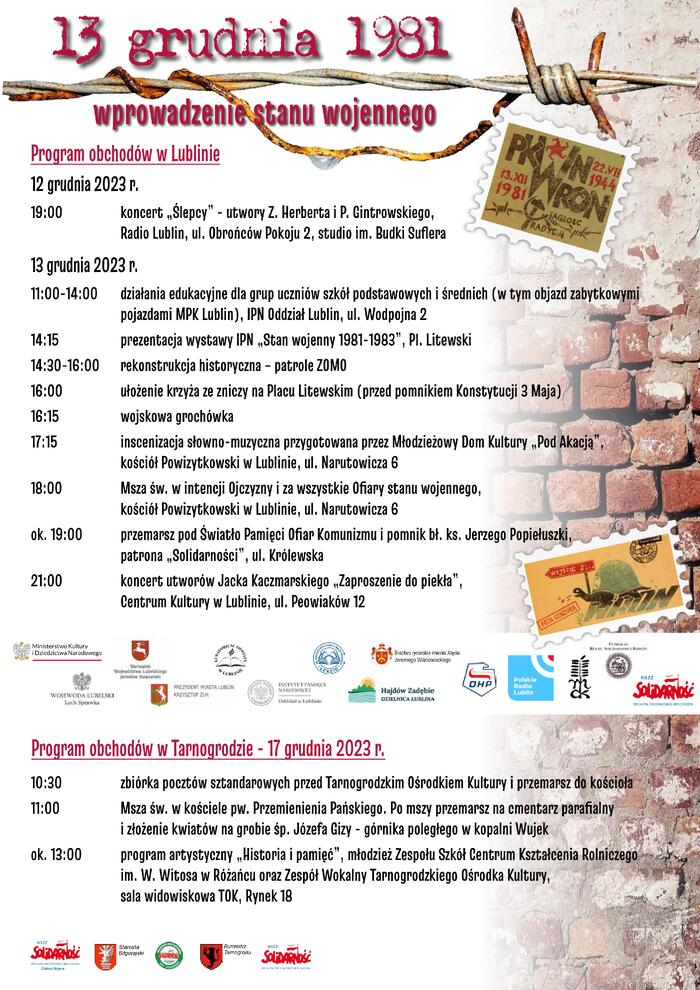 Plan obchodów 42. rocznicy wprowadzenia stanu wojennego